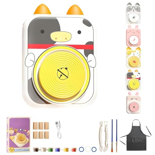 Niedliches Töpferscheiben-Set Mit Tiermotiven, Tonstudio Mit Tiermotiven, DIY-Mini-Töpferstudio Und Komplettes Malset, Perfektes Geburtstags- Und For Jungen Und Mädchen(04,6Clay) von WPDUIODF