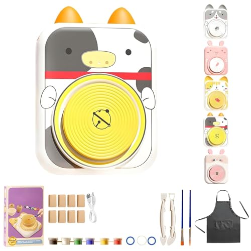 Niedliches Töpferscheiben-Set Mit Tiermotiven, Tonstudio Mit Tiermotiven, DIY-Mini-Töpferstudio Und Komplettes Malset, Perfektes Geburtstags- Und For Jungen Und Mädchen(04,8Clay) von WPDUIODF
