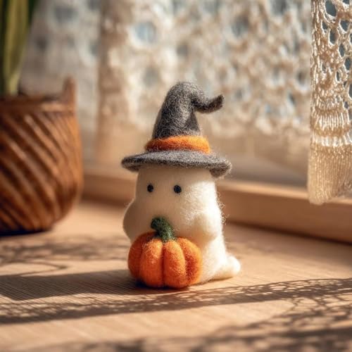 WPDUIODF Handgemachter Halloween-Geisterkürbis Aus Filz Mit Zaubererhut, Lustige Halloween-Dekoration Aus Filz, Süßes Ornament Aus Wollfilz, Geschenk for Wohndekoration, for Party, Tisch, Regal(B) von WPDUIODF