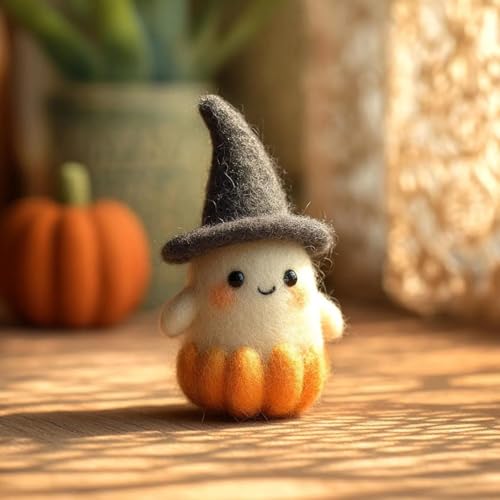 WPDUIODF Handgemachter Halloween-Geisterkürbis Aus Filz Mit Zaubererhut, Lustige Halloween-Dekoration Aus Filz, Süßes Ornament Aus Wollfilz, Geschenk for Wohndekoration, for Party, Tisch, Regal(C) von WPDUIODF