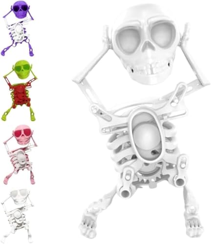 WPDUIODF Tanzendes Und Schwingendes 3D-Totenkopf Spielzeug, Lustiger Tanz, Schreibtischdekoration Geschenk Für Kinder Und Erwachsene, for Stressabbau,Halloween-Dekorationen(White) von WPDUIODF