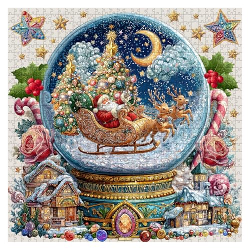 Weihnachts-Kristallkugel-Puzzle 1024 Teile, Winter-Schneekugel-Szene, Familienspaß, Anspruchsvolle Weihnachts-Puzzles, Familienaktivitätsspiele for Heimdekorationsgeschenke(1pcs) von WPDUIODF
