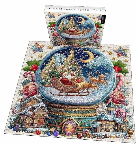 Weihnachts-Kristallkugel-Puzzles, Herausforderndes Weihnachtsfest, Holzpuzzles for Erwachsene, Mit Klarer Buchstabenverbindung Auf Der Rückseite for Die Heimdekoration Von Erwachsenen(1pcs) von WPDUIODF