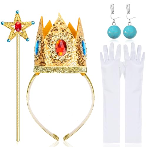 WPPQWP Prinzessin Peach Kostüm Zubehör, 4-tlg. Kostümzubehör mit Krone, Zauberstab, 2 Ohrringen, 2 Handschuhen, für Mädchen Dekoration, Mardi Gras, Halloween, Rollenspiel WPPQWP Prinzessin Peach Kostüm Zubehör, 4-tlg. Kostümzubehör mit Krone, Zauberstab, 2 Ohrringen, 2 Handschuhen, für Mädchen Dekoration, Mardi Gras, Halloween, Rollenspiel von WPPQWP