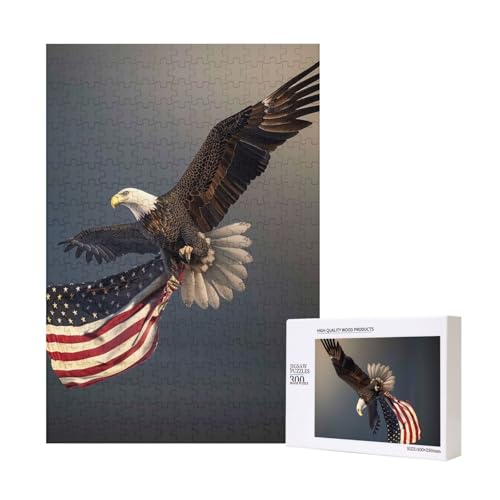 3D Weißkopfseeadler fliegender bedrucktes Puzzle mit Aufbewahrungsbox, Holzpuzzle für Erwachsene und Kinder, 300 Teile Familienspaß, dekoratives Spiel von WPUTY