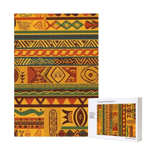 African National Patterns Printed Jigsaw Puzzle with Storage Box, Wooden Puzzle for Adults and Kids, 300 Pieces Family Fun Decorative Game von WPUTY