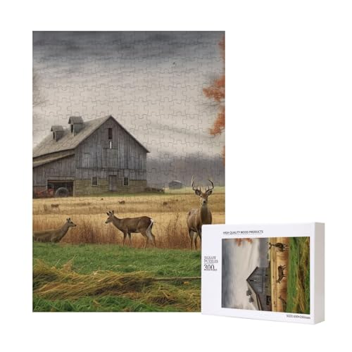 Bauernhof mit Hirsch Gedrucktes Puzzle mit Aufbewahrungsbox, Holzpuzzle für Erwachsene und Kinder, 300 Teile Familienspaß, dekoratives Spiel Bauernhof mit Hirsch Gedrucktes Puzzle mit Aufbewahrungsbox, Holzpuzzle für Erwachsene und Kinder, 300 Teile Familienspaß, dekoratives Spiel von WPUTY