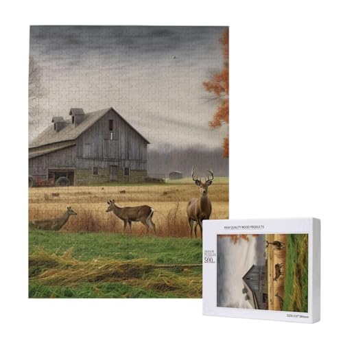 Bauernhof mit Hirsch Gedrucktes Puzzle mit Aufbewahrungsbox, Holzpuzzle für Erwachsene und Kinder, 500 Teile Familienspaß, dekoratives Spiel Bauernhof mit Hirsch Gedrucktes Puzzle mit Aufbewahrungsbox, Holzpuzzle für Erwachsene und Kinder, 500 Teile Familienspaß, dekoratives Spiel von WPUTY