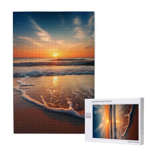 Beach Sunset Printed Jigsaw Puzzle with Storage Box, Wooden Puzzle for Adults and Kids, 1000 Pieces Family Fun Decorative Game von WPUTY