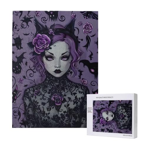Black Goth Gruseliges bedrucktes Puzzle mit Aufbewahrungsbox, Holzpuzzle für Erwachsene und Kinder, 500 Teile Familienspaß, dekoratives Spiel Black Goth Gruseliges bedrucktes Puzzle mit Aufbewahrungsbox, Holzpuzzle für Erwachsene und Kinder, 500 Teile Familienspaß, dekoratives Spiel von WPUTY