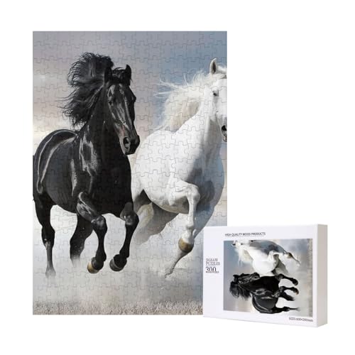 Black and White Horses Running Printed Jigsaw Puzzle with Storage Box, Wooden Puzzle for Adults and Kids, 300 Pieces Family Fun Decorative Game Black and White Horses Running Printed Jigsaw Puzzle with Storage Box, Wooden Puzzle for Adults and Kids, 300 Pieces Family Fun Decorative Game von WPUTY