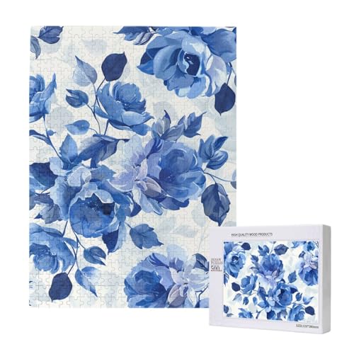 Blaue Blume Blumenmuster Rosen Gedruckt Puzzle mit Aufbewahrungsbox, Holzpuzzle für Erwachsene und Kinder, 500 Teile Familie Spaß Dekoratives Spiel Blaue Blume Blumenmuster Rosen Gedruckt Puzzle mit Aufbewahrungsbox, Holzpuzzle für Erwachsene und Kinder, 500 Teile Familie Spaß Dekoratives Spiel von WPUTY