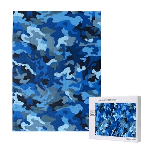 Blaues Camouflage gedrucktes Puzzle mit Aufbewahrungsbox, Holzpuzzle für Erwachsene und Kinder, 500 Teile Familienspaß, dekoratives Spiel Blaues Camouflage gedrucktes Puzzle mit Aufbewahrungsbox, Holzpuzzle für Erwachsene und Kinder, 500 Teile Familienspaß, dekoratives Spiel von WPUTY