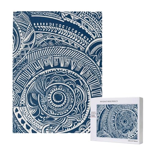 Blaues polynesisches Maori-Stammesmuster gedrucktes Puzzle mit Aufbewahrungsbox, Holzpuzzle für Erwachsene und Kinder, 500 Teile Familienspaß, dekoratives Spiel Blaues polynesisches Maori-Stammesmuster gedrucktes Puzzle mit Aufbewahrungsbox, Holzpuzzle für Erwachsene und Kinder, 500 Teile Familienspaß, dekoratives Spiel von WPUTY
