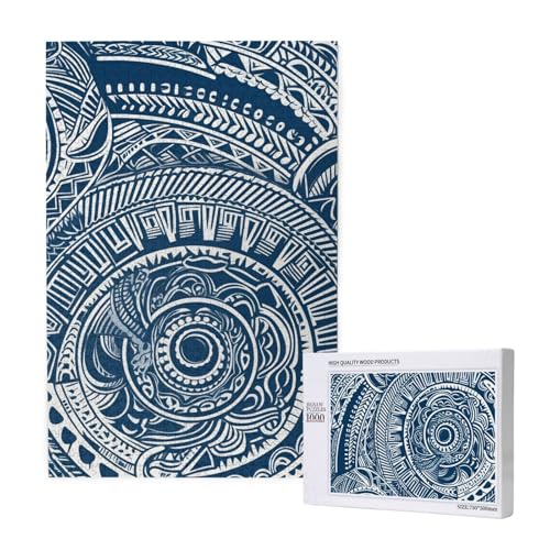 Blaues polynesisches Maori Tribal Muster gedruckt Puzzle mit Aufbewahrungsbox, Holzpuzzle für Erwachsene und Kinder, 1000 Teile Familienspaß, dekoratives Spiel Blaues polynesisches Maori Tribal Muster gedruckt Puzzle mit Aufbewahrungsbox, Holzpuzzle für Erwachsene und Kinder, 1000 Teile Familienspaß, dekoratives Spiel von WPUTY