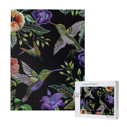 Blumen-Kolibri-Stickerei, gedrucktes Puzzle mit Aufbewahrungsbox, Holzpuzzle für Erwachsene und Kinder, 500 Teile Familienspaß, dekoratives Spiel Blumen-Kolibri-Stickerei, gedrucktes Puzzle mit Aufbewahrungsbox, Holzpuzzle für Erwachsene und Kinder, 500 Teile Familienspaß, dekoratives Spiel von WPUTY