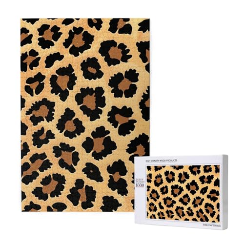 Braunes Muster Leopard gedruckt Puzzle mit Aufbewahrungsbox, Holzpuzzle für Erwachsene und Kinder, 1000 Teile Familienspaß, dekoratives Spiel von WPUTY