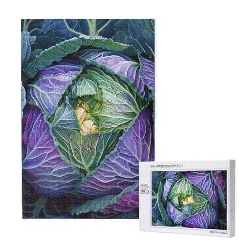 Bright Cabbage Printed Jigsaw Puzzle with Storage Box, Wooden Puzzle for Adults and Kids, 1000 Pieces Family Fun Decorative Game von WPUTY