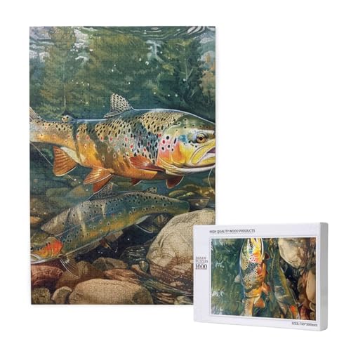 Brook Trout Fly Fishing Printed Jigsaw Puzzle with Storage Box, Wooden Puzzle for Adults and Kids, 1000 Pieces Family Fun Decorative Game von WPUTY