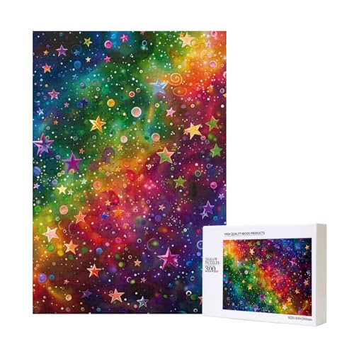 Bunte Regenbogensterne, bedrucktes Puzzle mit Aufbewahrungsbox, Holzpuzzle für Erwachsene und Kinder, 300 Teile, Familienspaß, dekoratives Spiel Bunte Regenbogensterne, bedrucktes Puzzle mit Aufbewahrungsbox, Holzpuzzle für Erwachsene und Kinder, 300 Teile, Familienspaß, dekoratives Spiel von WPUTY