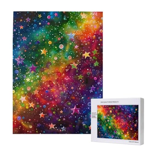 Bunte Regenbogensterne, bedrucktes Puzzle mit Aufbewahrungsbox, Holzpuzzle für Erwachsene und Kinder, 500 Teile, Familienspaß, dekoratives Spiel Bunte Regenbogensterne, bedrucktes Puzzle mit Aufbewahrungsbox, Holzpuzzle für Erwachsene und Kinder, 500 Teile, Familienspaß, dekoratives Spiel von WPUTY