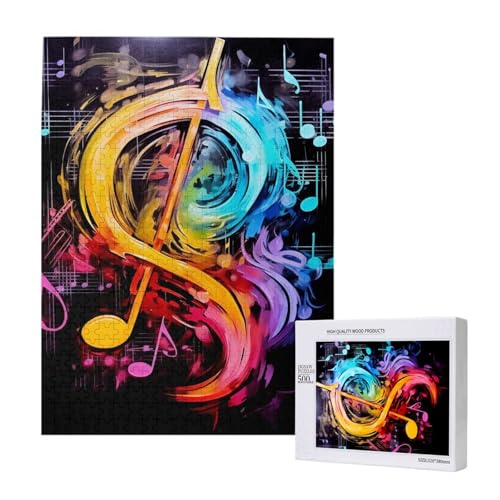 Buntes Musiknoten-gedrucktes Puzzle mit Aufbewahrungsbox, Holzpuzzle für Erwachsene und Kinder, 500 Teile, Familienspaß, dekoratives Spiel Buntes Musiknoten-gedrucktes Puzzle mit Aufbewahrungsbox, Holzpuzzle für Erwachsene und Kinder, 500 Teile, Familienspaß, dekoratives Spiel von WPUTY