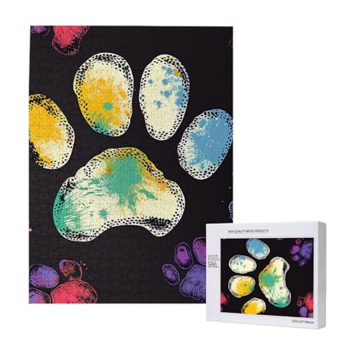 Buntes Puzzle mit Hundepfotenabdruck, schwarz, bedruckt, mit Aufbewahrungsbox, Holzpuzzle für Erwachsene und Kinder, 500 Teile, Familienspaß, dekoratives Spiel Buntes Puzzle mit Hundepfotenabdruck, schwarz, bedruckt, mit Aufbewahrungsbox, Holzpuzzle für Erwachsene und Kinder, 500 Teile, Familienspaß, dekoratives Spiel von WPUTY