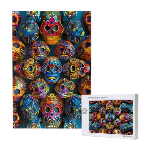 Buntes Puzzle mit Zuckerschädel und Aufbewahrungsbox, Holzpuzzle für Erwachsene und Kinder, 1000 Teile, Familienspaß, dekoratives Spiel Buntes Puzzle mit Zuckerschädel und Aufbewahrungsbox, Holzpuzzle für Erwachsene und Kinder, 1000 Teile, Familienspaß, dekoratives Spiel von WPUTY