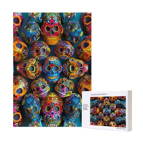 Buntes Puzzle mit Zuckerschädel und Aufbewahrungsbox, Holzpuzzle für Erwachsene und Kinder, 300 Teile, Familienspaß, dekoratives Spiel Buntes Puzzle mit Zuckerschädel und Aufbewahrungsbox, Holzpuzzle für Erwachsene und Kinder, 300 Teile, Familienspaß, dekoratives Spiel von WPUTY