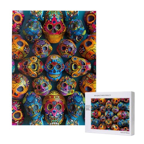 Buntes Puzzle mit Zuckerschädel und Aufbewahrungsbox, Holzpuzzle für Erwachsene und Kinder, 500 Teile, Familienspaß, dekoratives Spiel Buntes Puzzle mit Zuckerschädel und Aufbewahrungsbox, Holzpuzzle für Erwachsene und Kinder, 500 Teile, Familienspaß, dekoratives Spiel von WPUTY