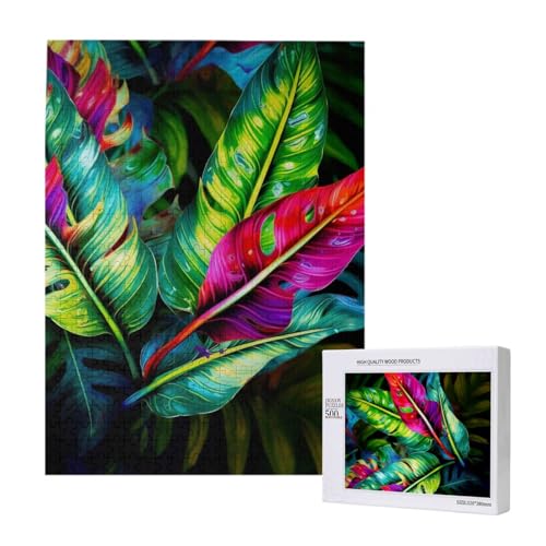 Buntes tropisches Blatt bedrucktes Puzzle mit Aufbewahrungsbox, Holzpuzzle für Erwachsene und Kinder, 500 Teile, Familienspaß, dekoratives Spiel Buntes tropisches Blatt bedrucktes Puzzle mit Aufbewahrungsbox, Holzpuzzle für Erwachsene und Kinder, 500 Teile, Familienspaß, dekoratives Spiel von WPUTY