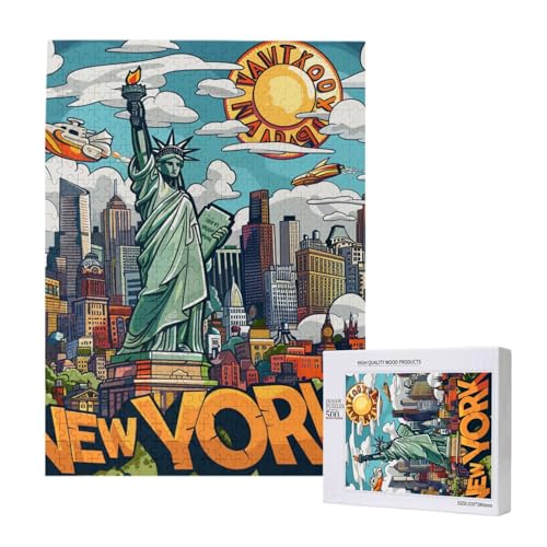 Cartoon Cute New York Theme Art Printed Jigsaw Puzzle with Storage Box, Wooden Puzzle for Adults and Kids, 500 Pieces Family Fun Decorative Game Cartoon Cute New York Theme Art Printed Jigsaw Puzzle with Storage Box, Wooden Puzzle for Adults and Kids, 500 Pieces Family Fun Decorative Game von WPUTY