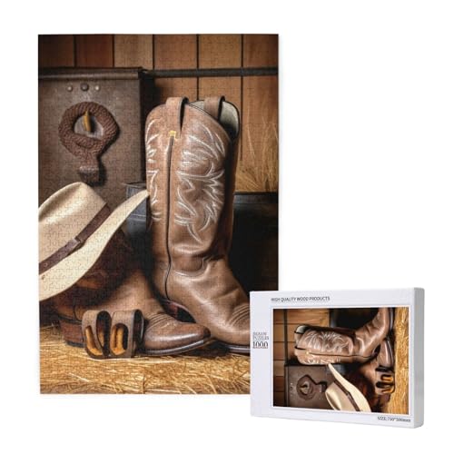 Cowboy Black Hat Western Boots Printed Jigsaw Puzzle with Storage Box, Wooden Puzzle for Adults and Kids, 1000 Pieces Family Fun Decorative Game Cowboy Black Hat Western Boots Printed Jigsaw Puzzle with Storage Box, Wooden Puzzle for Adults and Kids, 1000 Pieces Family Fun Decorative Game von WPUTY