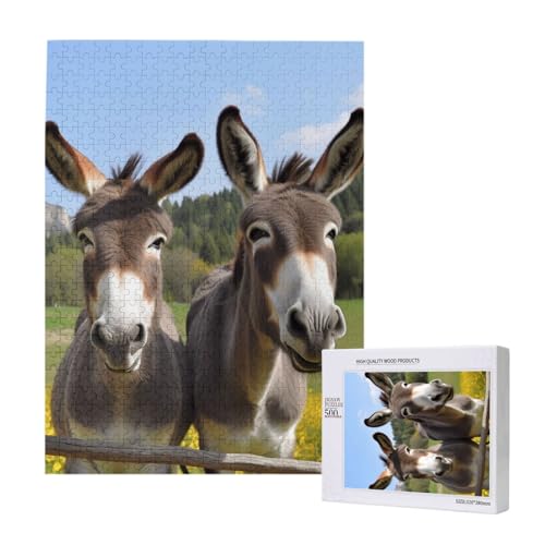 Cute Donkeys Printed Jigsaw Puzzle with Storage Box, Wooden Puzzle for Adults and Kids, 500 Pieces Family Fun Decorative Game von WPUTY