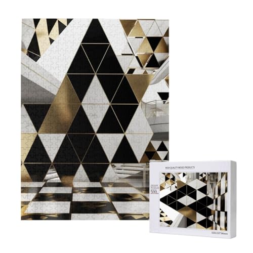 Fashion Modern Schwarz Weiß Gold Dreiecke Bedrucktes Puzzle mit Aufbewahrungsbox, Holzpuzzle für Erwachsene und Kinder, 500 Teile Familie Spaß Dekoratives Spiel Fashion Modern Schwarz Weiß Gold Dreiecke Bedrucktes Puzzle mit Aufbewahrungsbox, Holzpuzzle für Erwachsene und Kinder, 500 Teile Familie Spaß Dekoratives Spiel von WPUTY