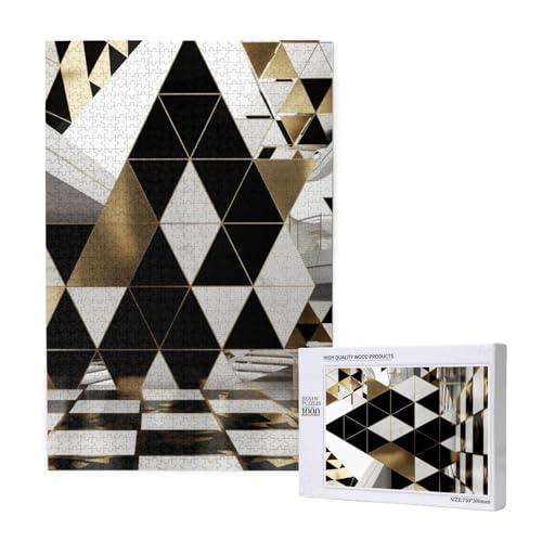 Fashion Modern Schwarz Weiß Gold Dreiecke Gedruckt Puzzle mit Aufbewahrungsbox, Holzpuzzle für Erwachsene und Kinder, 1000 Teile Familie Spaß Dekoratives Spiel Fashion Modern Schwarz Weiß Gold Dreiecke Gedruckt Puzzle mit Aufbewahrungsbox, Holzpuzzle für Erwachsene und Kinder, 1000 Teile Familie Spaß Dekoratives Spiel von WPUTY
