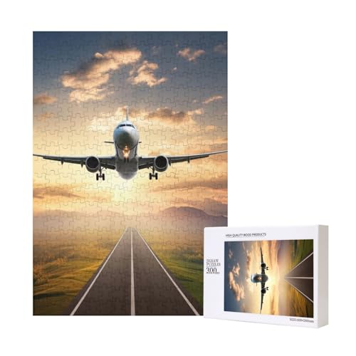 Flugzeug gedruckt Puzzle mit Aufbewahrungsbox, Holzpuzzle für Erwachsene und Kinder, 300 Teile Familienspaß, dekoratives Spiel von WPUTY