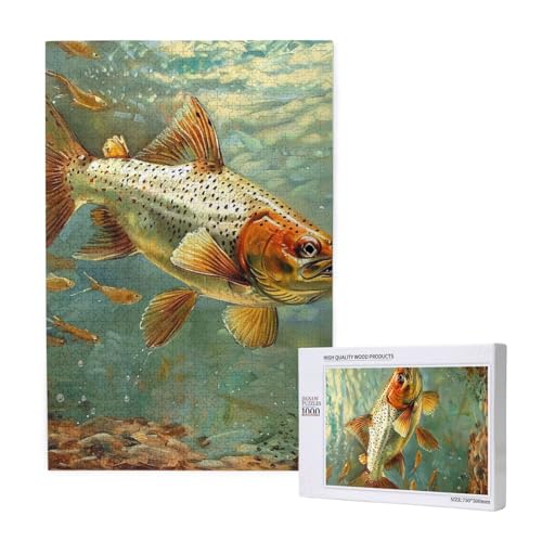 Fly Fish Printed Jigsaw Puzzle with Storage Box, Wooden Puzzle for Adults and Kids, 1000 Pieces Family Fun Decorative Game von WPUTY