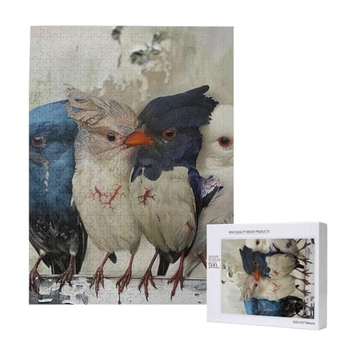 Four Birds Printed Jigsaw Puzzle with Storage Box, Wooden Puzzle for Adults and Kids, 500 Pieces Family Fun Decorative Game von WPUTY
