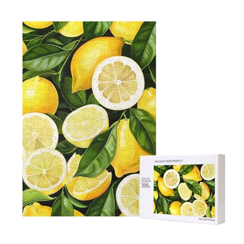 Fresh Tropical Lemons Printed Jigsaw Puzzle with Storage Box, Wooden Puzzle for Adults and Kids, 300 Pieces Family Fun Decorative Game von WPUTY