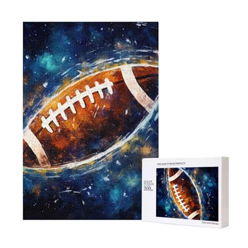 Galaxy Space American Football Printed Jigsaw Puzzle with Storage Box, Wooden Puzzle for Adults and Kids, 300 Pieces Family Fun Decorative Game von WPUTY