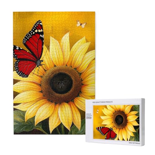 Gelbe Sonnenblumen mit rotem Schmetterling, gedrucktes Puzzle mit Aufbewahrungsbox, Holzpuzzle für Erwachsene und Kinder, 1000 Teile Familienspaß, dekoratives Spiel Gelbe Sonnenblumen mit rotem Schmetterling, gedrucktes Puzzle mit Aufbewahrungsbox, Holzpuzzle für Erwachsene und Kinder, 1000 Teile Familienspaß, dekoratives Spiel von WPUTY
