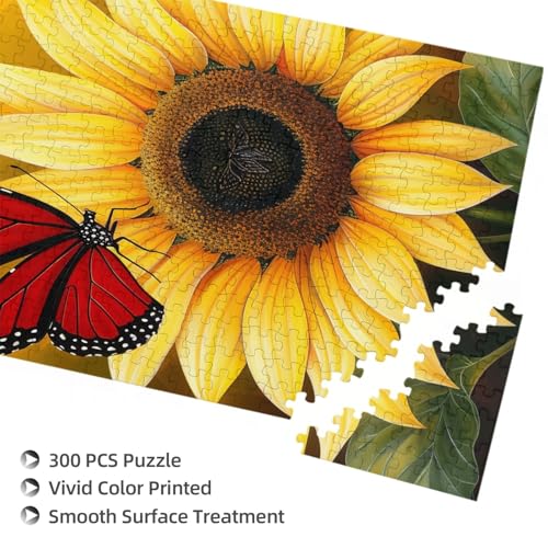 Gelbe Sonnenblumen mit rotem Schmetterling, gedrucktes Puzzle mit Aufbewahrungsbox, Holzpuzzle für Erwachsene und Kinder, 300 Teile Familienspaß, dekoratives Spiel Gelbe Sonnenblumen mit rotem Schmetterling, gedrucktes Puzzle mit Aufbewahrungsbox, Holzpuzzle für Erwachsene und Kinder, 300 Teile Familienspaß, dekoratives Spiel von WPUTY