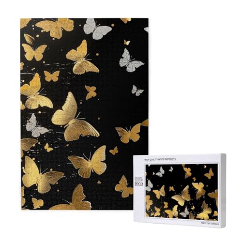 Gold Weiß Schmetterlinge Schwarz Bedrucktes Puzzle mit Aufbewahrungsbox, Holzpuzzle für Erwachsene und Kinder, 1000 Teile Familienspaß Dekoratives Spiel Gold Weiß Schmetterlinge Schwarz Bedrucktes Puzzle mit Aufbewahrungsbox, Holzpuzzle für Erwachsene und Kinder, 1000 Teile Familienspaß Dekoratives Spiel von WPUTY