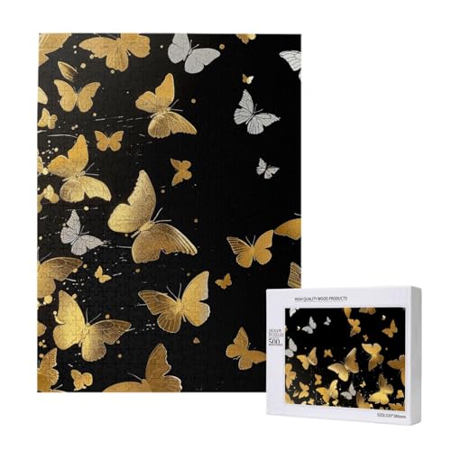 Gold Weiß Schmetterlinge Schwarz Bedrucktes Puzzle mit Aufbewahrungsbox, Holzpuzzle für Erwachsene und Kinder, 500 Teile Familienspaß Dekoratives Spiel Gold Weiß Schmetterlinge Schwarz Bedrucktes Puzzle mit Aufbewahrungsbox, Holzpuzzle für Erwachsene und Kinder, 500 Teile Familienspaß Dekoratives Spiel von WPUTY
