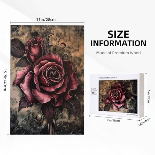 Gothic Rose Printed Jigsaw Puzzle with Storage Box, Wooden Puzzle for Adults and Kids, 300 Pieces Family Fun Decorative Game von WPUTY