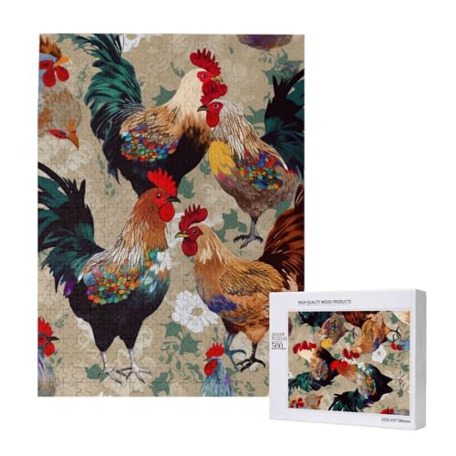 Hahn- und Huhn-Druck-Puzzle mit Aufbewahrungsbox, Holzpuzzle für Erwachsene und Kinder, 500 Teile Familienspaß, dekoratives Spiel Hahn- und Huhn-Druck-Puzzle mit Aufbewahrungsbox, Holzpuzzle für Erwachsene und Kinder, 500 Teile Familienspaß, dekoratives Spiel von WPUTY