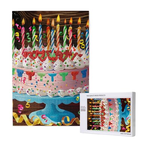 Happy Birthday Big Cake Printed Jigsaw Puzzle with Storage Box, Wooden Puzzle for Adults and Kids, 1000 Pieces Family Fun Decorative Game von WPUTY