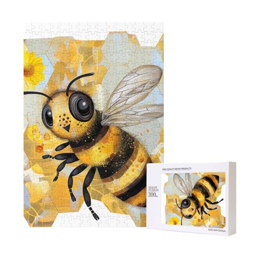 Honey Bee Art Printed Jigsaw Puzzle with Storage Box, Wooden Puzzle for Adults and Kids, 300 Pieces Family Fun Decorative Game von WPUTY