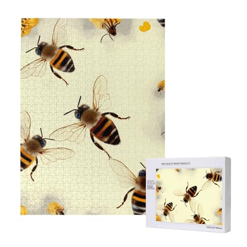 Honey Bee Printed Jigsaw Puzzle with Storage Box, Wooden Puzzle for Adults and Kids, 500 Pieces Family Fun Decorative Game von WPUTY